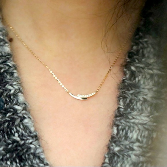 UltraDelicate Dainty 14K Gold Plated Pavé Crystal Arc Pendant Clavicle Necklace - Picture 3 of 10